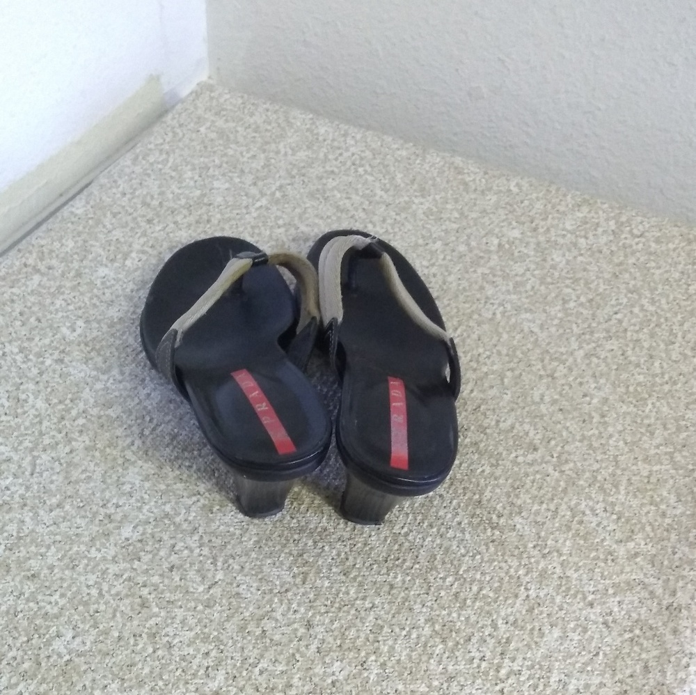 Prada Tan Black Kitten Heel Sandals - Picture 2 of 5
